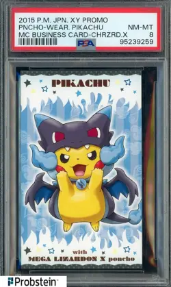 Pncho Pikachu 2015 Pokemon Japanese XY Promo Business Card Charizard X PSA 8 - Image 1