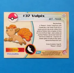 TV Animation 37 Vulpix, Non-Holo, Blue Logo, Pokemon Karte Topps Series 1, 1999 - Image 2