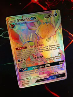 NM Pokemon (Rainbow) GLACEON GX Card SM ULTRA PRISM Set 159/156 Secret Rare Holo - Image 1