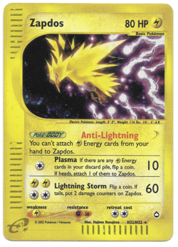 Lightly Played Zapdos - H32/H32 - Pokemon Aquapolis Holo Rare Card - Image 1