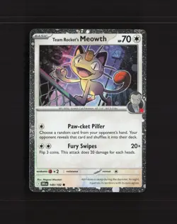 Team Rocket's Meowth 149/182 Destined Rivals Cosmos Holo Rare Pokemon Card NM - Image 1