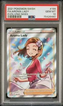 AROMA LADY #199 PSA 10 Trainer-Supporter Full Art Evolving Skies Pokemon TCG - Image 1