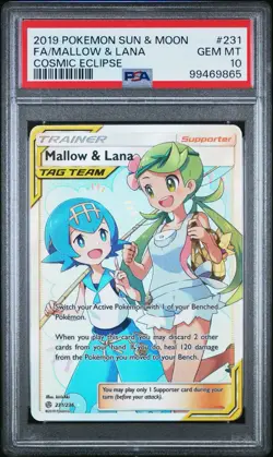 2019 POKEMON SUN & MOON COSMIC ECLIPSE #231 FULL ART/MALLOW & LANA PSA 10 - Image 1