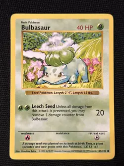 Pokemon Bulbasaur 44/102 Base Set (Shadowless) *Near Mint* Never Played Card - Image 1