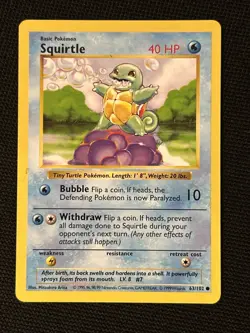 Pokemon Squirtle 63/102 *Near Mint* (Shadowless) Base Set ‘Never Played Card’ - Image 1