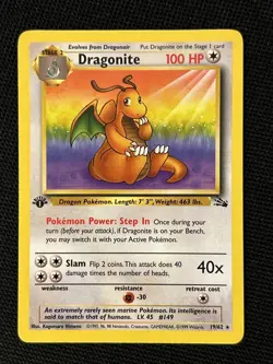 Pokemon Dragonite 19/62 (1st Edition) *Near Mint* Fossil ‘Never Played Card’ - Image 1