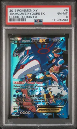2015 POKEMON XY DOUBLE CRISIS #6 FULL ART/TEAM AQUA'S KYOGRE EX PSA 8 - Image 1