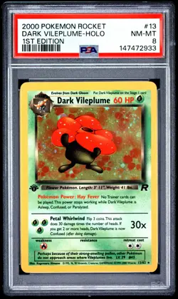 2000 POKEMON ROCKET 1ST EDITION #13 DARK VILEPLUME-HOLO PSA 8 - Image 1