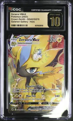 CGC Pristine 10 - 2023 Pokemon Crown Zenith Galarian Galler Zeraora VMAX #GG42 - Image 1