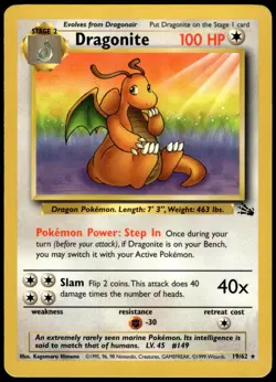 Dragonite 19/62 Fossil Rare LP Pokemon 1999 - Image 1