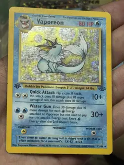 Pokemon TCG Vaporeon 1st Edition Holo Rare Card 12/64 Jungle 1999 MP/HP - Image 4