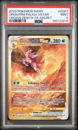 PSA 9 Origin Forme Palkia VSTAR Secret Rare Gold GG67 Crown Zenith Pokemon Card - Image 1
