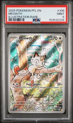 2025 POKEMON PFL EN-PHANTASMAL FLAMES ILLUSTRATION RARE #106 MEOWTH PSA 9 - Image 1