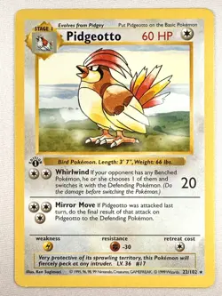Pokemon TCG Pidgeotto Base Set Shadowless 22/102 Regular Rare 1st Ed WOTC - Image 1