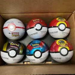 Costco Pokemon TCG Pokeball Tin Lot of 6 Balls - 18 Booster Packs Sealed (G25) - Image 1
