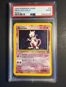 2000 Pokemon Base Set 2 Mewtwo 10 /130 Holo Rare Holographic PSA 2 Good Graded - Image 1