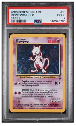2000 Pokemon Base Set 2 Mewtwo 10 /130 Holo Rare Holographic PSA 2 Good Graded - Image 2
