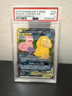 NEW CERT Slowpoke & Psyduck GX 218/236 Tag Team Sm-Unified Minds PSA 9 - Image 1