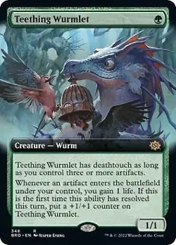 Teething Wurmlet (Extended Art) 348 MTG The Brothers' War Rare NP - Image 1