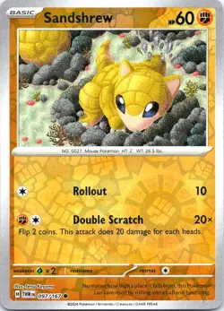 SANDSHREW 097/167 COMMON TWILIGHT MASQUERADE POKEMON REVERSE HOLO LP - Image 1