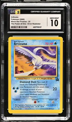 CGC 10 GEM MINT Articuno 22 Wotc Black Star Promo Vintage Graded Pokemon Card - Image 1