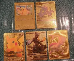 Pokemon Gold Foil Collectible Fan Art Card Lot - Pikachu, Mewtwo, Umbreon. Cards - Image 1