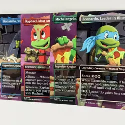 MTG Set of 4x Foil Borderless TMNT Leonardo Raphael Michaelangelo Donatello - Image 1