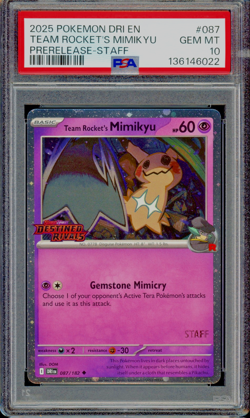 Team Rocket's Mimikyu 087/182 Prerelease STAFF Pokemon Destined Rivals PSA 10 - Image 1