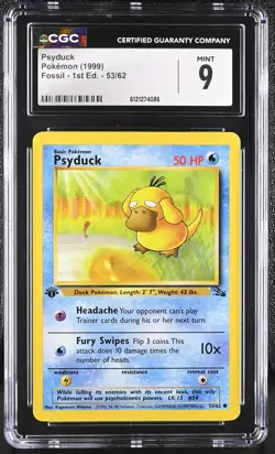 CGC 9 MINT Psyduck 1999 Fossil 1st Edition 53/62 Pokemon Card - Image 1