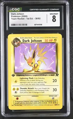 CGC 8 Dark Jolteon Team Rocket 1st Edition 38/82 Pokemon Card - Image 1