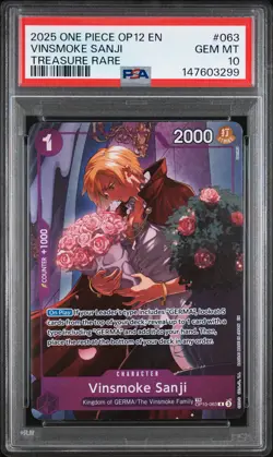 2025 ONE PIECE OP12-LEGACY OF THE MASTER TREASURE RARE VINSMOKE SANJI PSA 10 - Image 1