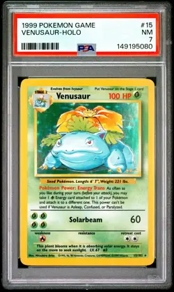 1999 POKEMON BASE SET UNLIMITED #15 VENUSAUR-HOLO PSA 7 - Image 1
