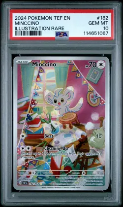 2024 POKEMON TEF EN-TEMPORAL FORCES ILLUSTRATION RARE #182 MINCCINO PSA 10 - Image 1