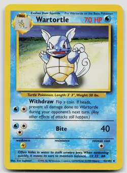 WARTORTLE 42/102 UNCOMMON BASE SET UNLIMITED POKEMON LP - Image 1