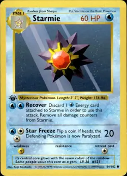 Pokemon Starmie 64/102 Base Set Common 1st Edition Lightly Played - Image 1