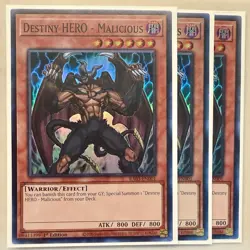 Yugioh! 3x Destiny HERO - Malicious RA03-EN001 Super Rare 1st Ed NM - Image 1