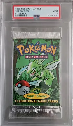 1999 Pokemon 1st Edition Jungle Booster Pack Scyther artwork PSA 9 New Case - Image 1