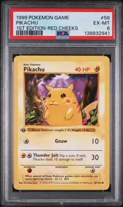 1999 POKEMON GAME 1ST EDITION-RED CHEEKS #58 PIKACHU PSA 6 - Image 1
