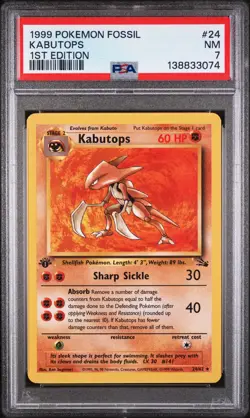 1999 POKEMON FOSSIL 1ST EDITION #24 KABUTOPS PSA 7 - Image 1