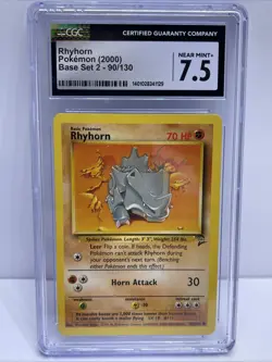 Rhyhorn 90/130 - VINTAGE WOTC Pokemon - BASE SET 2 CGC Near Mint+ 7.5 - Image 1