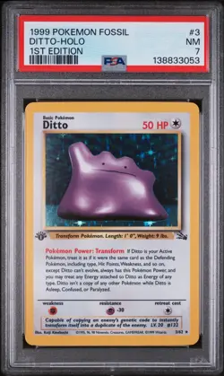 1999 POKEMON FOSSIL 1ST EDITION #3 DITTO-HOLO PSA 7 - Image 1