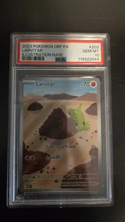 Pokemon SV03 Obsidian Flames Larvitar 203/197 Illustration Rare Holo PSA 10 - Image 1