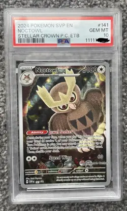PSA 10 GEM MINT - Noctowl SVP 141 Pokemon Center PC STAMPED ETB Promo Card - Image 1