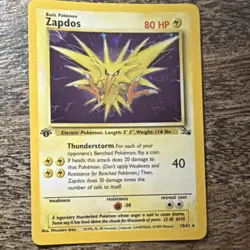 Pokemon Zapdos Holo Rare 1st Edition Fossil 15/62 1999 80 HP English Card - Image 1