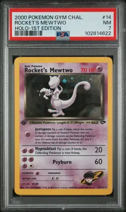 Rocket's Mewtwo 14/132 1st Edition Gym Challenge Pokemon PSA 7 - Image 1