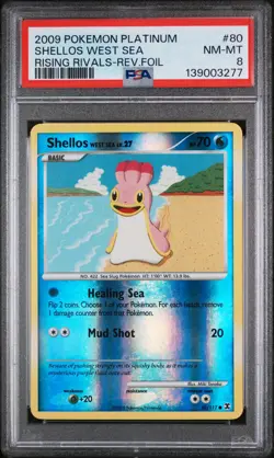 2009 POKEMON PLATINUM RISING RIVALS #80 SHELLOS WEST SEA-REVERSE FOIL PSA 8 - Image 1