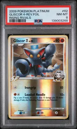 2009 POKEMON PLATINUM RISING RIVALS #62 GLISCOR 4-REVERSE FOIL PSA 8 - Image 1