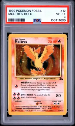 1999 POKEMON FOSSIL #12 MOLTRES-HOLO PSA 4 - Image 1