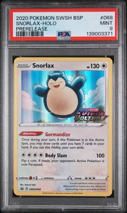 2020 POKEMON SWSH BLACK STAR PROMO PRERELEASE #068 SNORLAX-HOLO PSA 9 - Image 1