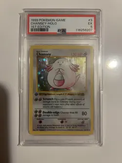 1999 Pokemon 1st Edition Shadowless Chansey Holo #3/102 PSA 5 EX Base Set - Image 1